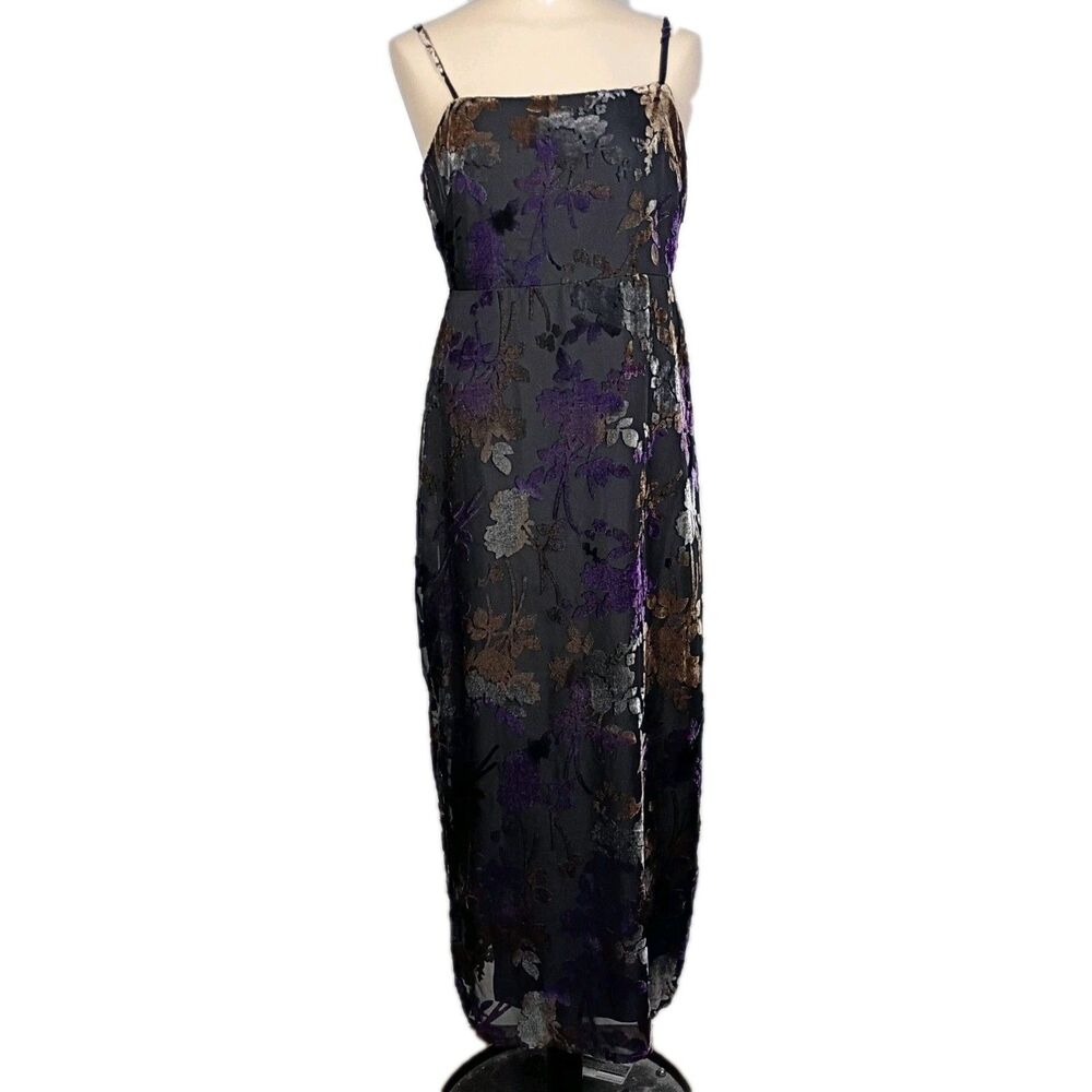 Taylor Velvet Burnout Sleeveless Dress 90s Y2K  Whimsigoth Black Purple 4 Floral